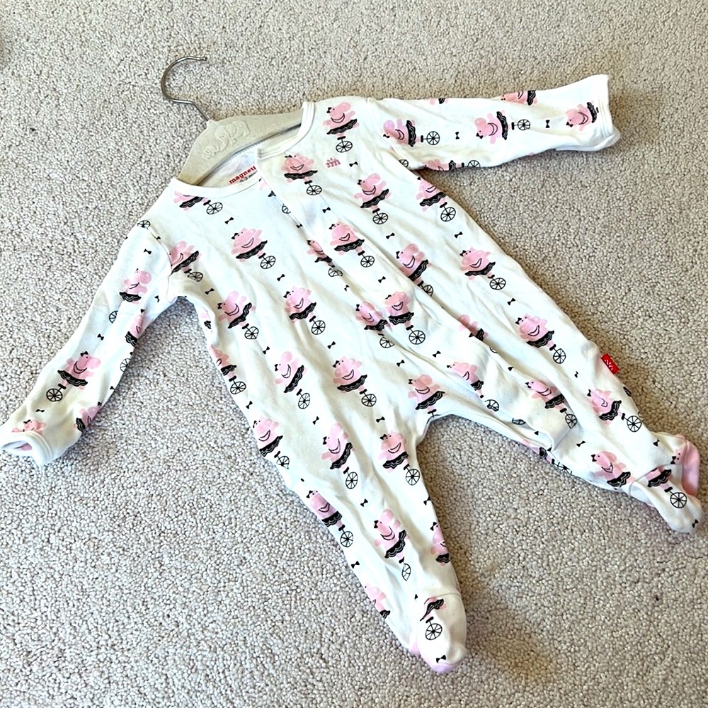 Magnetic Me Modal Footie in organic cotton, sweet ballerina hippo print Size 0-3